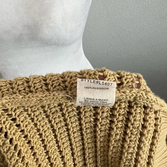 Hem & Thread Mustard Yellow Open Knit Cotton Long Sleeve Sweater Women's Small - Picture 8 of 8